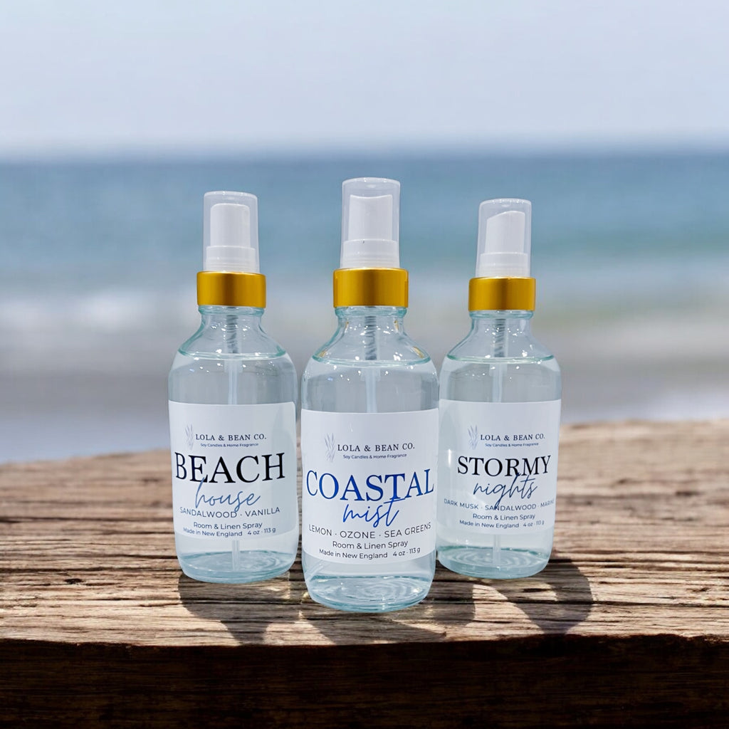 Room Spray- Clear glass bottle with gold collar