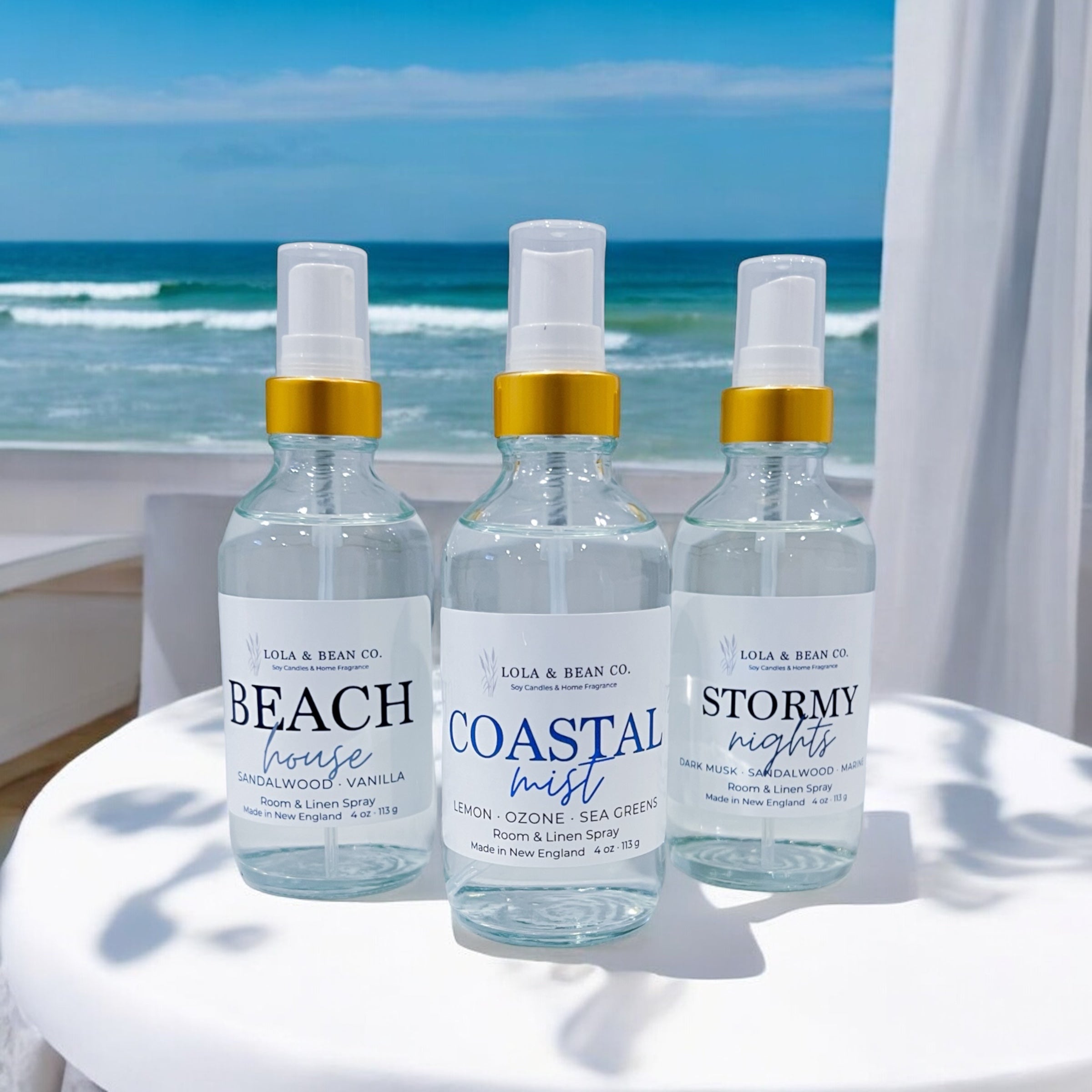 Room Spray- Clear glass bottle with gold collar