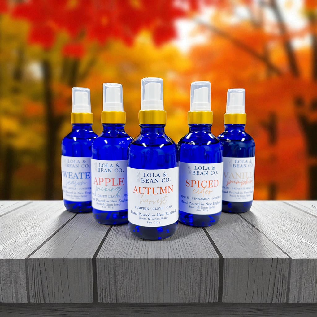 Room Spray- Cobalt Blue Bottle with Gold Collar - Fall Collection