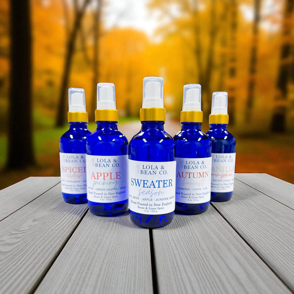 Room Spray- Cobalt Blue Bottle with Gold Collar - Fall Collection