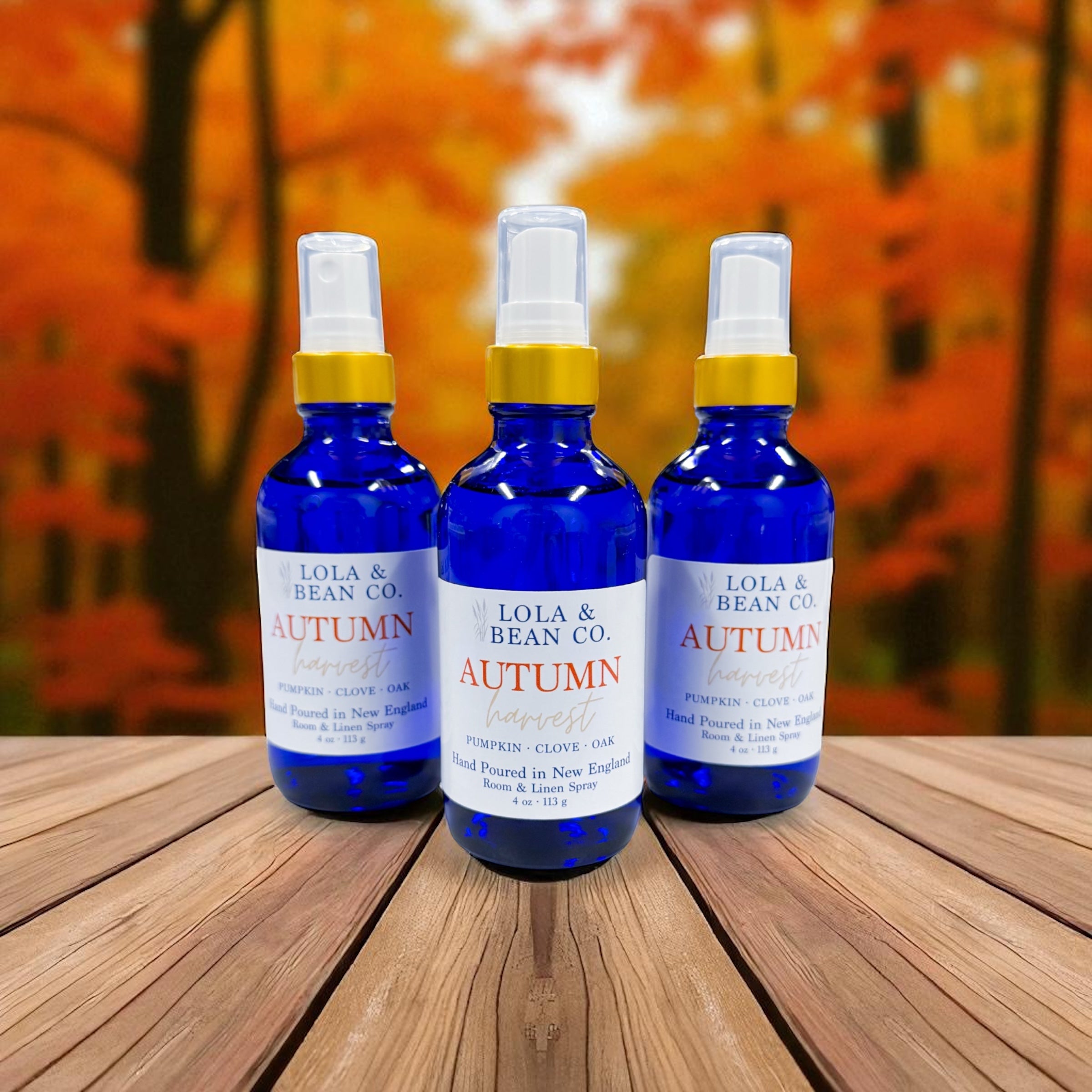 Room Spray- Cobalt Blue Bottle with Gold Collar - Fall Collection